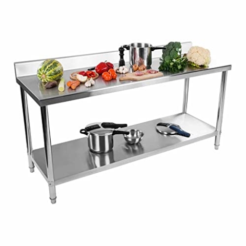 Royal Catering RCAT-200/60-N Arbeitstisch Edelstahl Küche Edelstahltisch 200 x 60 x 85 cm mit Aufkantung höhenverstellbar