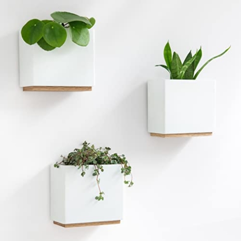 Kazai. Wandvasen -Alma- | Moderne Hängende Blumentöpfe für die Wand | 3-teiliges Übertopf-Set aus hochwertigem Resin für Zimmerpflanzen, Kunstpflanzen, Blumen u.m. | Weiss