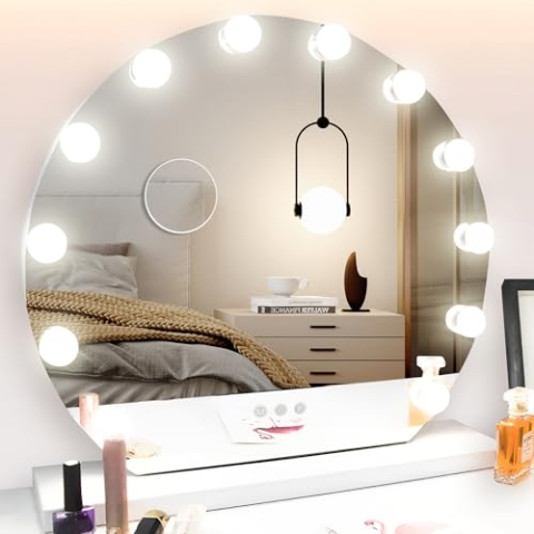 Bayt Hollywood Spiegel mit LED Beleuchtung - Schminkspiegel - Dimmbar - 3 Lichtfarben - 10x Vergrößerung - Ø 55cm - Weiß