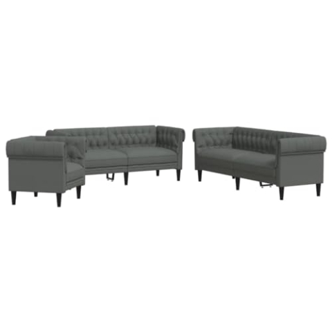 vidaXL Sofagarnitur 3-TLG., Sessel Couch Sofa für Wohnzimmer, Loungesofa Polstersofa mit Stützbeinen, Couchgarnitur Sitzmöbel, Modern, Dunkelgrau Stoff