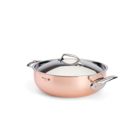 de Buyer - Konischer Bratentopf aus Kupfer PRIMA MATERA mit Henkel und Deckel aus Edelstahl - 28 cm - 6232.28