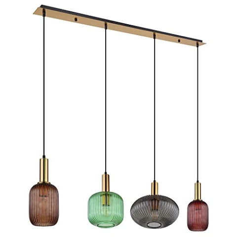 GLOBO LIGHTING Pendelleuchte mit 4 Glasschirmen mehrfarbig, 115cm lang