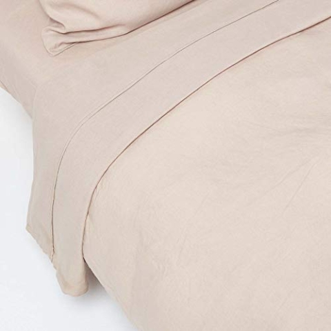 Homescapes Leinen Betttuch ohne Gummizug beige-Natur 240x300 cm, Halbleinen Bettlaken aus 60% Leinen und 40% Baumwolle