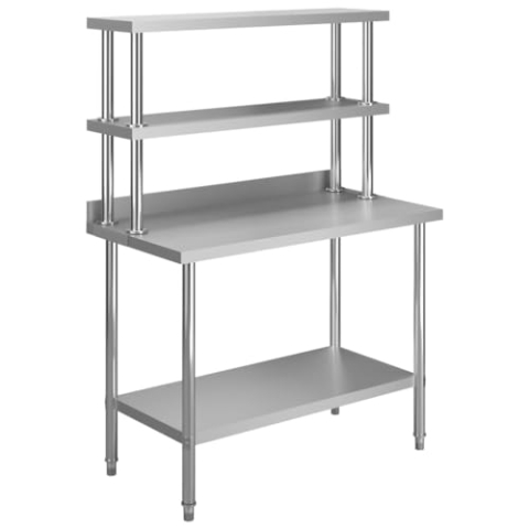 vidaXL Küche Arbeitstisch mit Aufsatzboard Gastronomie Gastro Aufsatzbord Regal Edelstahlaufsatz Edelstahltisch Küchentisch 120x60x150cm Edelstahl
