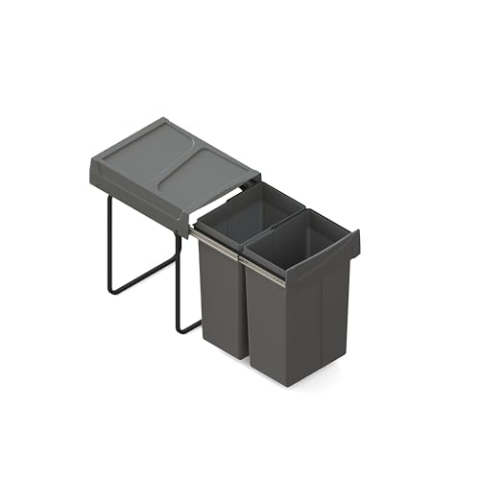 Emuca - Recycling-Behälter für die Küche, Bodenbefestigung und Handauszug, 2x25l, Kunststoff anthrazitgrau