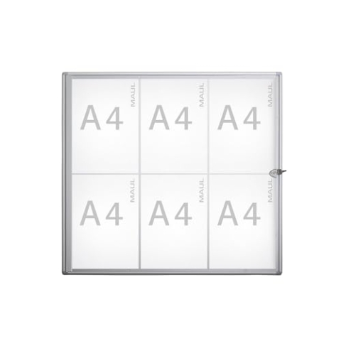 Maul Schaukasten A4 MAULextraslim | Schaukasten Vitrine mit 6X DIN A4 Seiten | Infotafel mit Aluminiumrahmen und Glastür | Platzsparende Flache Bauweise | Abschließbar mit Schloss | Aluminium