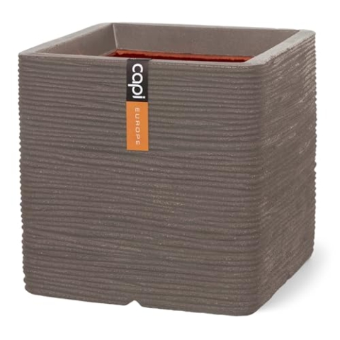 Capi Europe - Blumentopf quadratisch Rib NL - 50x50 - Warm Taupe - Öffnung Ø42 - Blumentopf für den Innen- und Außeneinsatz - Bruchsicher - 100% recycelbar - KWTR904