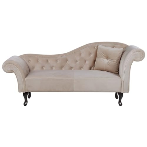Beliani Chaiselongue Samt beige rechts gesteppt mit Kissen Chesterfield-Stil Lattes