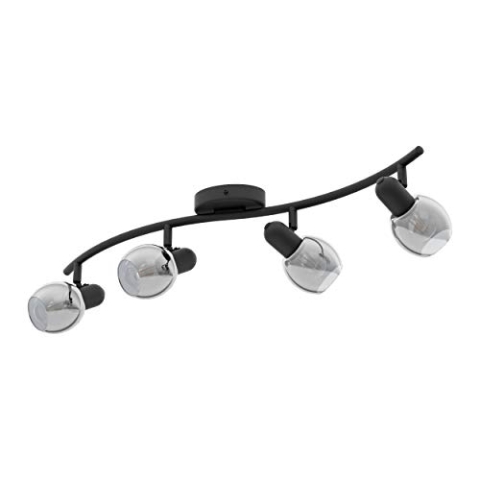 EGLO Deckenlampe Pollica, 4 flammige Deckenleuchte, Deckenstrahler aus Stahl und Rauchglas, Wohnzimmerlampe in Schwarz, Küchenlampe, Flurlampe Decke mit E14 Fassung