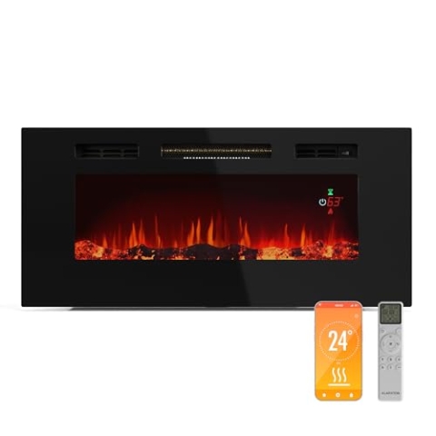 Klarstein Galeras Smart Elektrokamin - 1800 W Heizleistung, Realistische LED-Flammen, App & Fernbedienung, Einstellbare Farben & Helligkeit, Überhitzungsschutz, Wandkamin Elektrisch