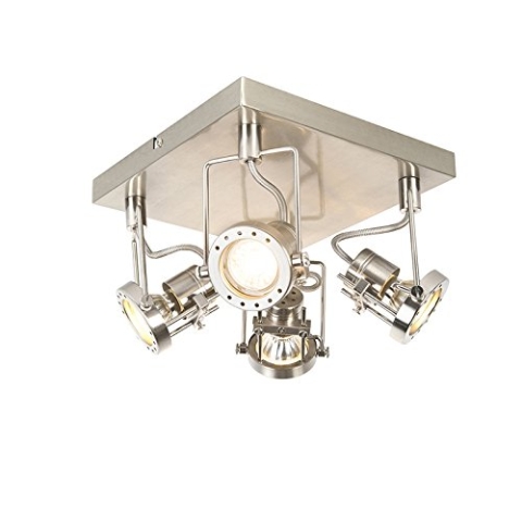 Qazqa - Industrie I Vintage I IndustrieSpot I Spotlight I Deckenspot I Deckenstrahler I Strahler I Lampe I Leuchte 4-flammig Spotbalken-flammig schwenkbar - Suplux I Wohnzimmer I Schlafzimmer - Stahl
