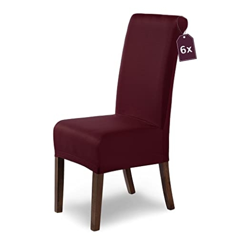 SCHEFFLER-Home Stuhlhussen Stretch Marie/Stuhlhussen Bordeaux 6er / elastische Stuhlabdeckungen mit Fleckenschutz/Stuhlhussen Schwingstühle/Bezüge für Stuhl/Dehnbare Stuhlhussen elastisch