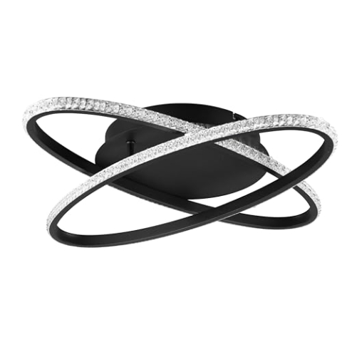 Reality Leuchten LED Deckenleuchte Lane R67802132, Metall Schwarz matt, Acryl Kristalleffekt, inkl. 27 Watt LED, Switch Dimmer