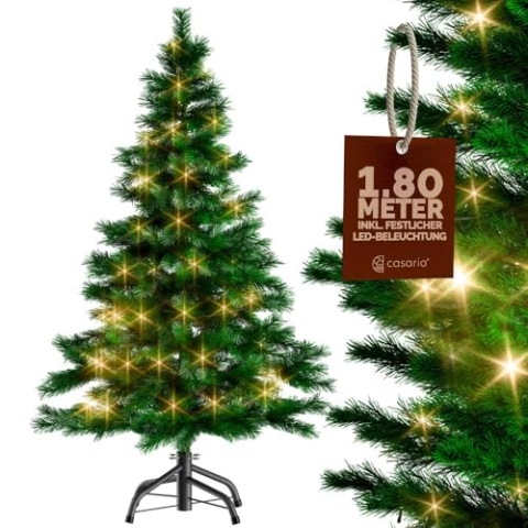 CASARIA® Weihnachtsbaum künstlich 180 cm Lichterkette 120 LED Tannenbaum mit Beleuchtung wie echt Stecksystem dichte Spitzen stabil schwer entflammbar