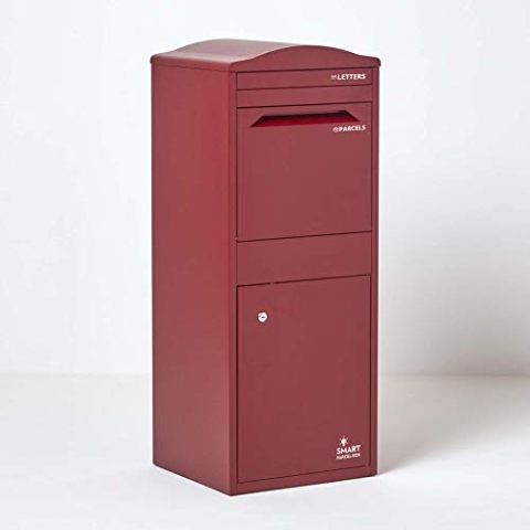 SMART PARCEL BOX Paketbox draussen, Standbriefkasten mit Paketfach, Paketbriefkasten XXL, große Postbox für Pakete Outdoor, Paketkasten groß mit Bogendach rostfrei, verzinkter Stahl, Bordeaux