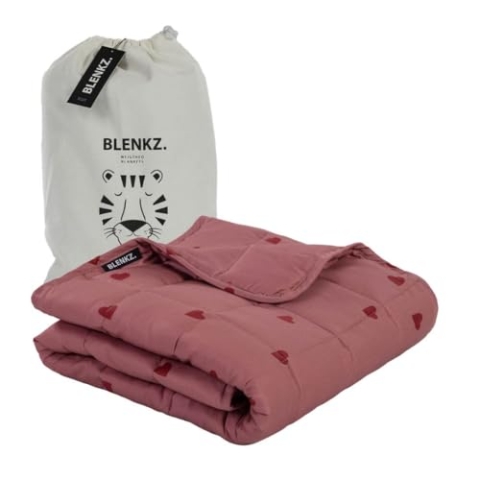 BLENKZ. Gewichtsdecke Kinder 3,5 kg – 100x150 cm | Entspannungsdecke mit Baumwoll-Oberfläche Oeko-TEX Zertifiziert (Herz Rosa Rot,3,5kg-100x150 cm)