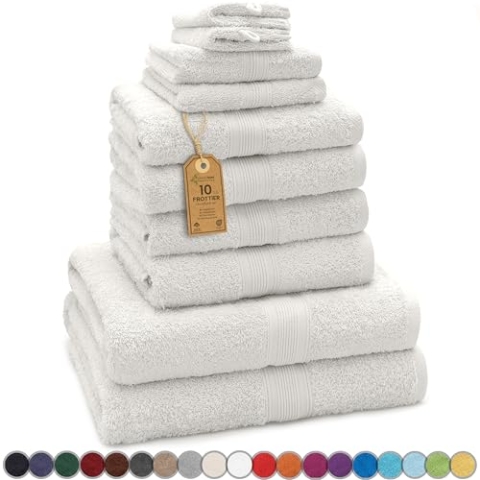 GREEN MARK Textilien 10 TLG. FROTTIER Handtuch-Set mit verschiedenen Größen 4X Handtücher, 2X Duschtücher, 2X Gästetücher, 2X Waschhandschuhe | Farbe: Creme/Natur | Premium Qualität