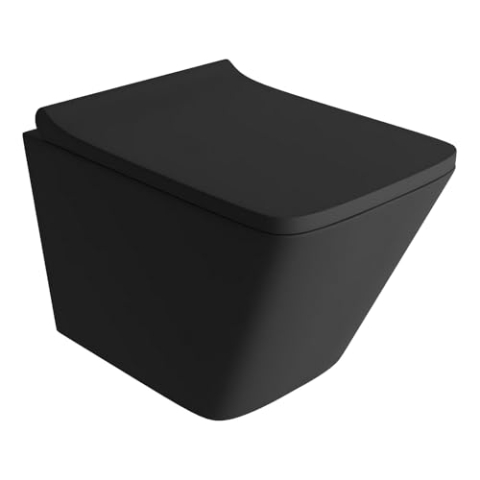 Domino LAVITA Wand-WC Hänge Toilette mit WC-Sitz, Toilettendeckel mit Absenkautomatik & Metallscharniere Spülrandlos Hängend Toilettenbecken, Lago Black 340x485x370 mm Schwarz