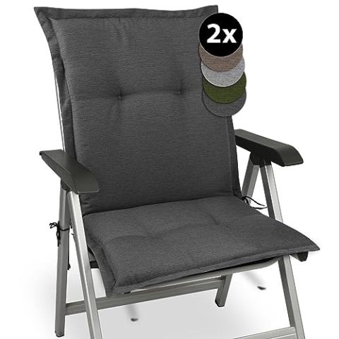 Beautissu 2er Set Premium Gartenstuhlauflage Niedriglehner 105x50x7cm Polster Auflage Niederlehner Auflagen Gartenstuhl Made in EU Robuster Stoff & UV-Lichtechtheit HighLux NL Sitzkissen Anthrazit