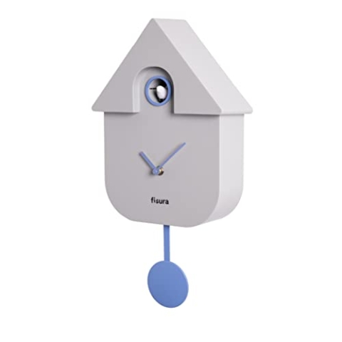 FISURA - Graue, Blaue und weiße Kuckucksuhr. Wanduhr modern. Kuckuckuhr Schwarzwalduhr. 3 AA-Batterien Nicht enthalten. 21,5 x 8 x 41,5. ABS-Kunststoff.