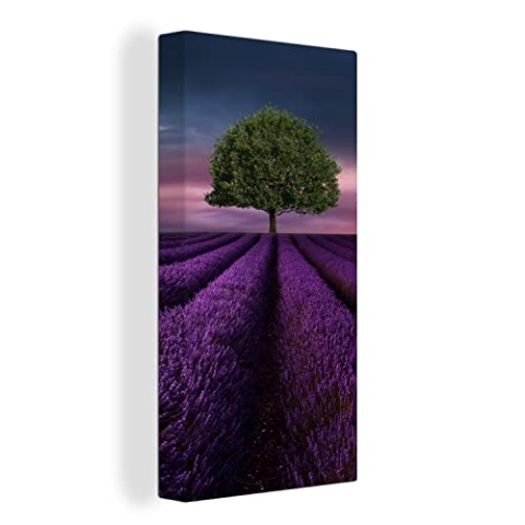 MuchoWow Leinwand Bilder, Einzigartige Wanddeko mit Rahmen, Lavendel - Baum - Lila, Wandbilder Wohnzimmer, Deko Schlafzimmer 40x80 cm