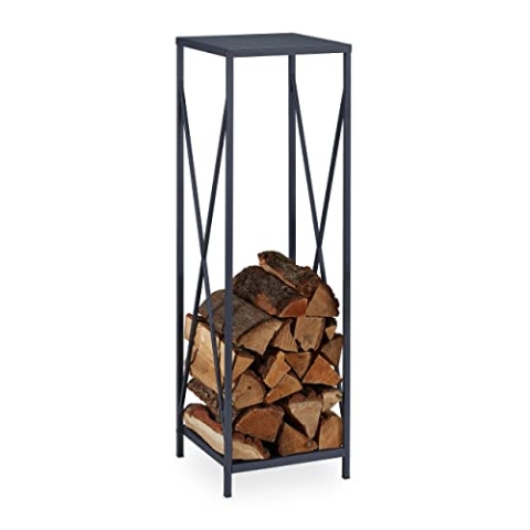 Relaxdays, grau Kaminholzregal, Metall, HxBxT: 112x34x34 cm, Brennholzregal innen, für Feuerholz, Stapelholz, Brennholz, Stahl