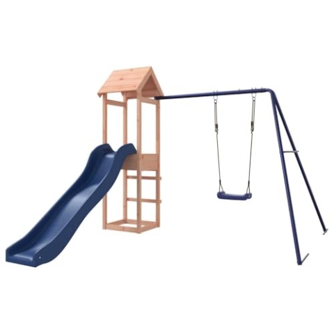 vidaXL Spielturm, Klettergerüst mit Rutsche Schaukel, Kinder Kletterturm mit Holzdach, Spiel-Zubehör für Garten, Holz Spielplatz, Massivholz Douglasie