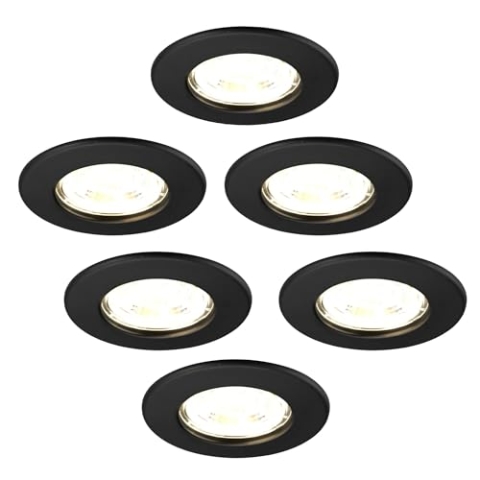 Ledvion - 6X LED Einbaustrahler, Dimmbar, 5W, 2700K, Ø84mm, IP65, Schwarz, 5 Jahre Garantie