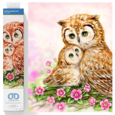 Diamond Dotz DD7-004 Mutter & Baby Eule, ca. 42 x 42 cm groß, Diamond Painting, Malen mit Diamanten, funkelndes Bild zum Selbstgestalten, für Kinder und Erwachsene
