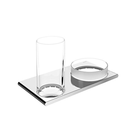 Keuco Doppel-Halter für Zahnputzbecher und mit integrierter Seifenablage, chrom und Kristallglas, für Badezimmer, Edition 400