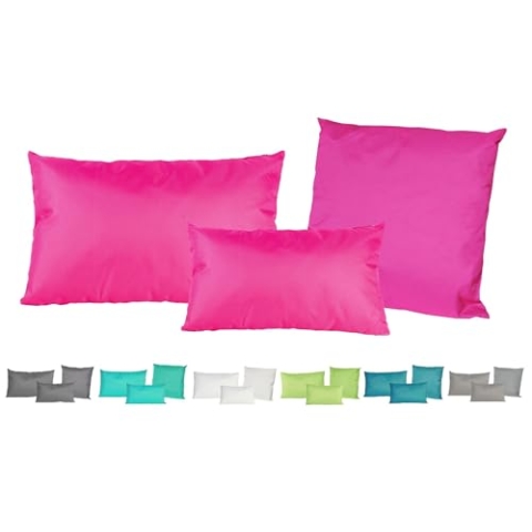 JACK Outdoor Lounge Kissen 3er Set Dekokissen + Füllung Wasserfest Sitzkissen Garten Stuhl Lotus Effekt 30x50 + 40x60 + 45x45cm, Farbe:Pink