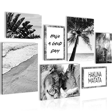 Novart Wandbilder Löwen Liebe - KOMPLETT AUFHÄNGFERTIG - Schwarz Weiss Wohnzimmer Schlafzimmer - 7 Moderne Mood-Bilder - N014671a