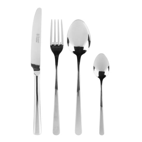 Russell Hobbs COMBO-2151 Vienna Deluxe Cutlery Set, 48 Piece, Stainless Steel, 12 Places, Mirror Finish, Dinnerware, New Home Gift, Stainless Steel, 15 Year Warranty, Black