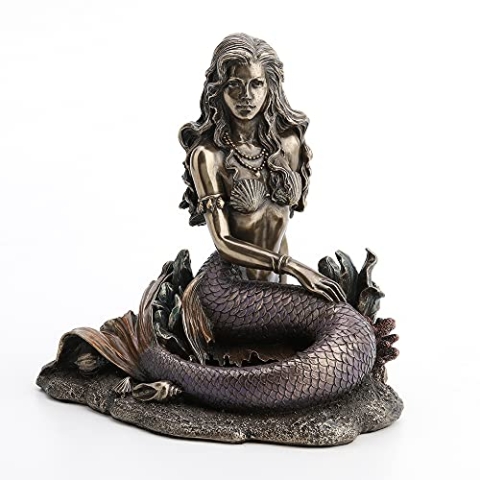 Unbekannt Harz Statuen Enchanted Lied Bronze Finish Meerjungfrau sitzend auf Ocean Boden Statue 14 x 14,6 x 10,2 cm Bronze