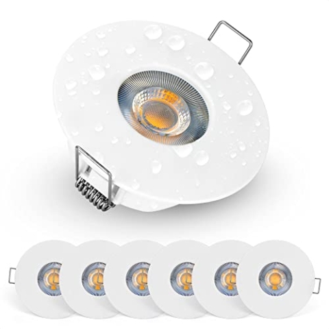 EMOS LED Einbaustrahler 230V 5W, 370lm | Wasserdicht IP44 für Außen und Innen | Spots Deckenleuchte 3000K Warmweiß, Set Mit 6 Stück Deckenspots Rund, Farbe Weiß