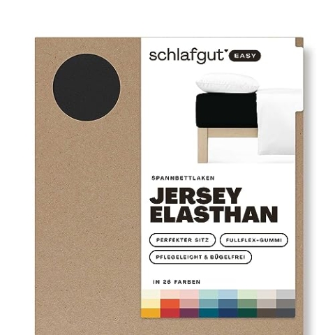 Schlafgut Easy Jersey Elasthan Spannbettlaken 140x200 bis 160x220 Off-Black, Spannbetttuch aus superweicher Baumwolle mit Elasthan