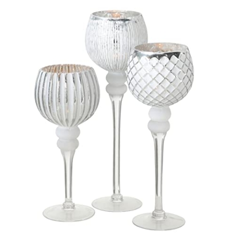 Boltze Windlicht Set Manou 3-teilig (verschiedene Muster, Deko-Gläser für Kerzen / Weihnachtsdekoration, Kerzenständer Höhen 30 cm / 40 cm / 35 cm, Form rund, abstrakte Muster) 1005606