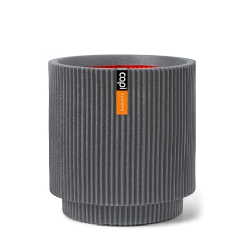 Capi Europe - Gefäß Zylinder Groove NL - 41x43 - Dunkelgrau - Öffnung Ø36 - Blumentopf für den Innen- und Außeneinsatz - Bruchsicher - 100% recycelbar - KGVDG883