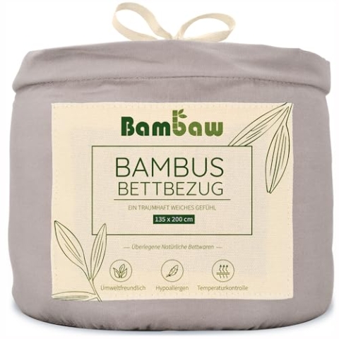 Grauer Bett Bezug | Deckenbezug 135x200 cm | Bambus Bettdecke | Atmungsaktive Bettwäsche | Deckenbezug Allergiker | Kühlende Bettwäsche | Bambaw