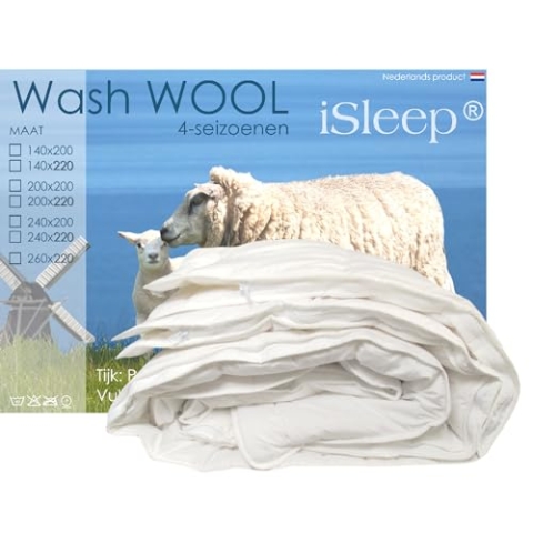 iSleep Wolle 4 Jahreszeiten Bettdecke (200x220 cm), Wolle, Baumwolle, Grau, Decke, Comforter, 1 Stück, Hochwärme, Waschbar