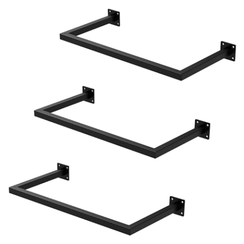 ML-Design 3er Set Kleiderstange Rechteck für die Wand, T30cm x B60cm, Schwarz, aus Stahl, Garderobenstange U-Form, Kleiderständer Wandmontage, Kleidergestell Garderobenhalter, inkl. Montagematerial