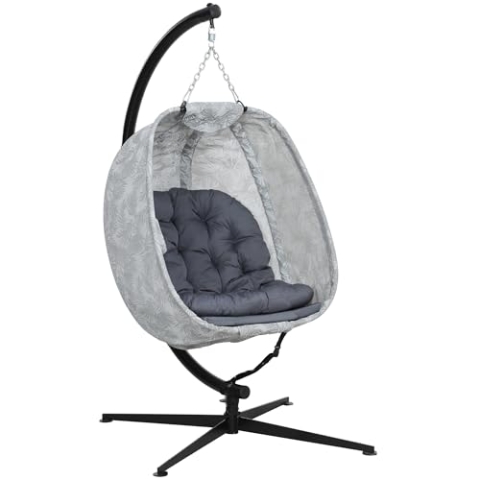 Outsunny Hängesessel mit Gestell, Faltbar Eiförmiger Hängeschaukel mit weichem Sitzpolstern, Hängematte für den Außenbereich Schaukelsessel Indoor Outdoor, Terrasse, Garten, Grau