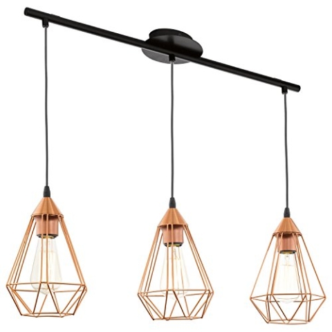 EGLO Pendellampe Tarbes, 3 flammige Vintage Pendelleuchte im Retro Look, Material: Stahl, Farbe: Kupfer, schwarz, Fassung: E27