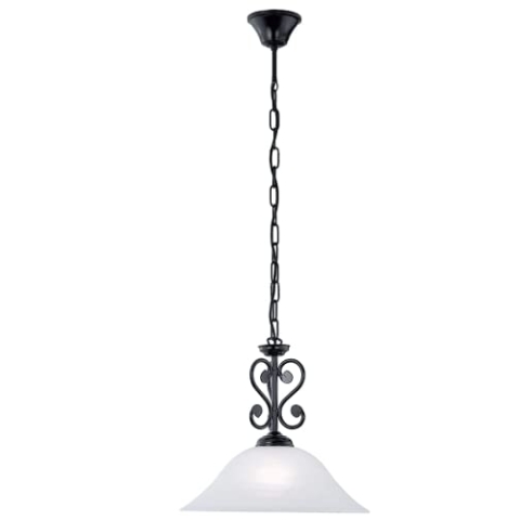 EGLO Pendelleuchte Murcia, 1 flammige Hängelampe Vintage, Rustikal, Hängeleuchte aus Stahl in Schwarz, Alabaster-Glas in Weiß, Esstischlampe, Wohnzimmerlampe hängend mit E27 Fassung