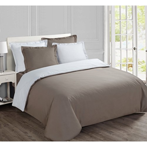 Vision Bettwäsche, 1 Bettbezug 240 x 260 cm + 2 Kissenbezüge 65 x 65 cm, 100 % Baumwolle, Taupe / Weiß