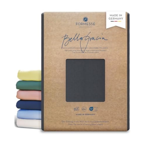 Formesse – Bella Gracia Alto Jersey Spannbettlaken Boxspringbett 140x190-160x220cm - bis 40cm Höhe - 97% Baumwoll-Kompaktgarn und 3% Elastan/Spannbetttuch aus Deutschland – Farbe Anthrazit