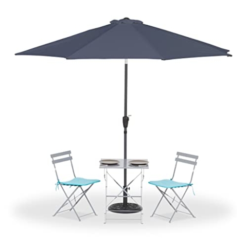 Relaxdays Sonnenschirm, Ø 300 cm, knickbar, mit Kurbel & Schutzhülle, runder Gartenschirm, Balkon, Terrasse, anthrazit