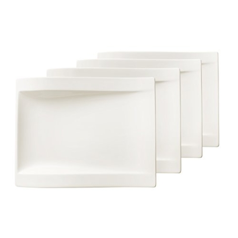 Villeroy & Boch 10-2525-2646 NewWave Frühstücksteller Rechteckig, Porzellan, Weiß, 31.70 x 23.20 x 7 cm, 4 Einheiten