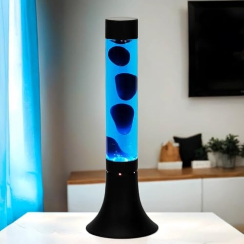 Lavalampe Aluminium Glas Schwarz Blau Party Jugendzimmer 37,5 cm G9 inkl. Leuchtmittel Magma stimmungsvoll Retro Tischleuchte YVONNE