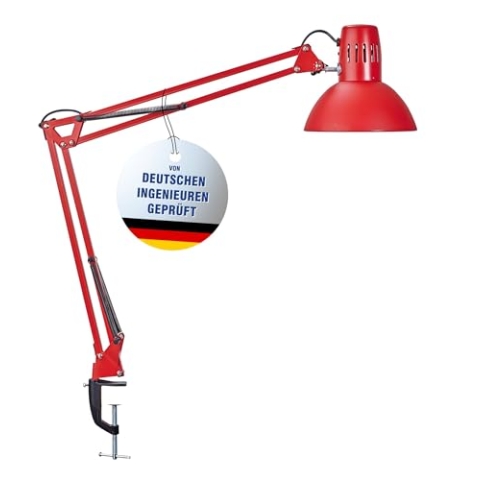 Maul LED Schreibtischlampe MAULstudy | Verstellbare Klemmleuchte mit Gelenkarm für Büro, Arbeitszimmer und Schreibtisch | Elegante Bürolampe aus Metall | Inklusive LED-Leuchtmittel | Rot